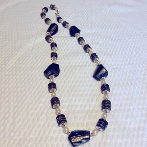 Sanora David Black Silver Beaded Necklace Pearl Accents